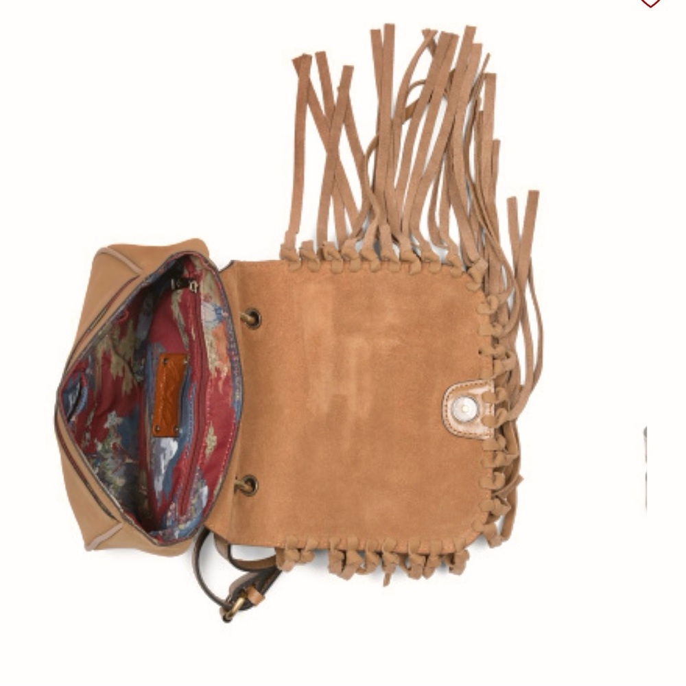 Patricia Nash Tan Leather Crossbody with Fringe with feathers NWT - Picture 5 of 9